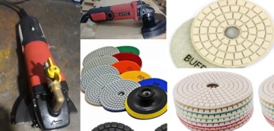 Marble & Stone 5'' Diamond Pads 30pcs + Granite Countertop Wet Polisher Grinder