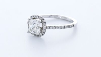 Natural Diamond D/SI1 Princess Cut 14K Gold Prong Set Halo