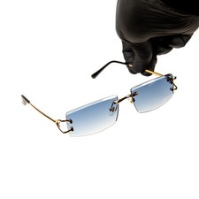 Narrow Rimless Gold Frame Stylish Sky Blue Gradient Tinted Lens Sunglasses