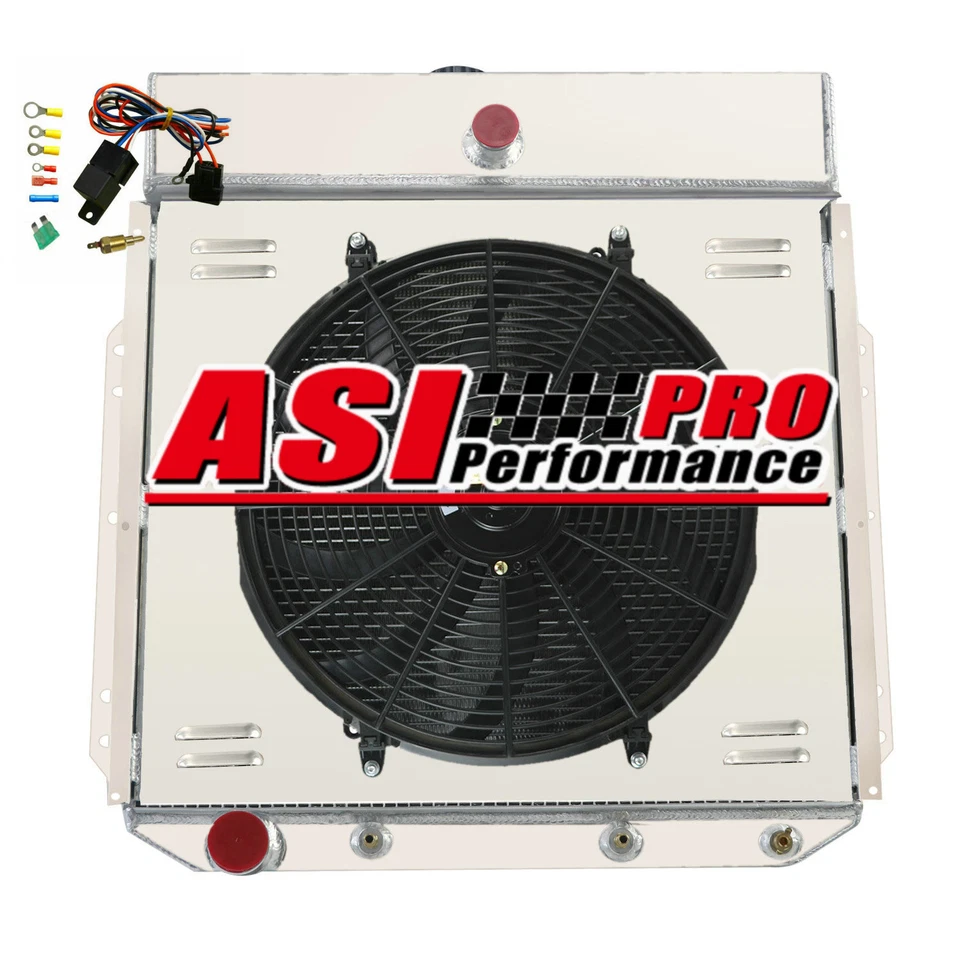 For 1953~1956 ford F-100 F250 F350 Truck V8 3 Row Aluminum Radiator+Shroud Fan - Image 2 of 4