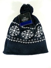 Chapeau Hat Knit Lined Navy Blue Snowflake Pom Pom Kids OS NWT