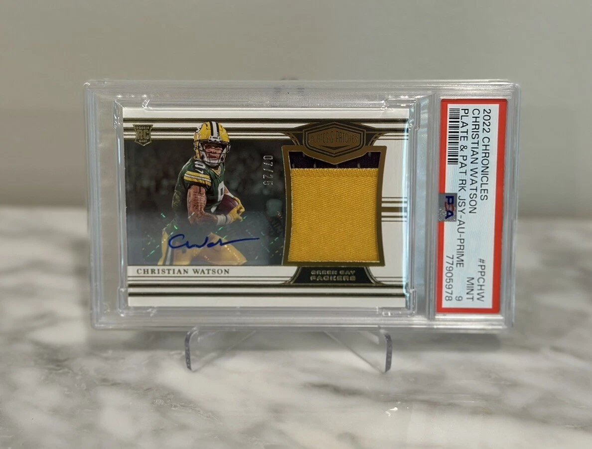 Christian Watson Panini Chronicles Plates & Patches Rookie Jersey #PPCHW Autograph-Prime