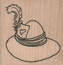 Hat With Feather/Ace 2 1/4 x 2 1/4" Rubber Stamp, Object Stamp, Hat Stamp