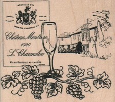Wine Collage 4 x 3 1/2" Rubber Stamp, Object Stamp, Wine Collage Stamp