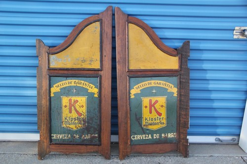 ANTIQUE SALOON DOORS W/BEER ADVERTISING KLOSTER MONTERREY CERVEZA BATWING