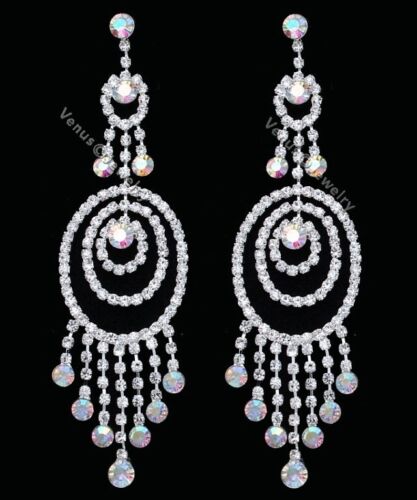 4.5" Bridal Prom Pageant AB Crystal Chandelier Earrings - Picture 1 of 2