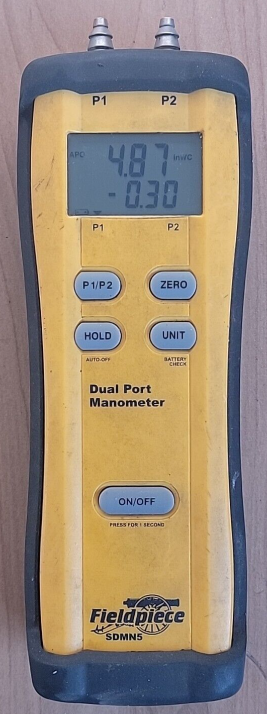 Fieldpiece SDMN5 Dual Port Manometer with Rubber Cover & Battery