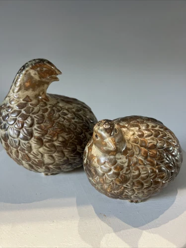 Vintage Ceramic Quail Set of 2 Large 6” & 4” Tall Made in Japan Rare