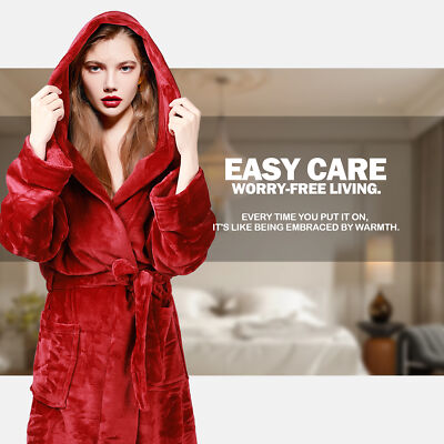 Plush Robes For Women Soft Fleece Bathrobes Nightgown Long Hooded Fleece Robe
