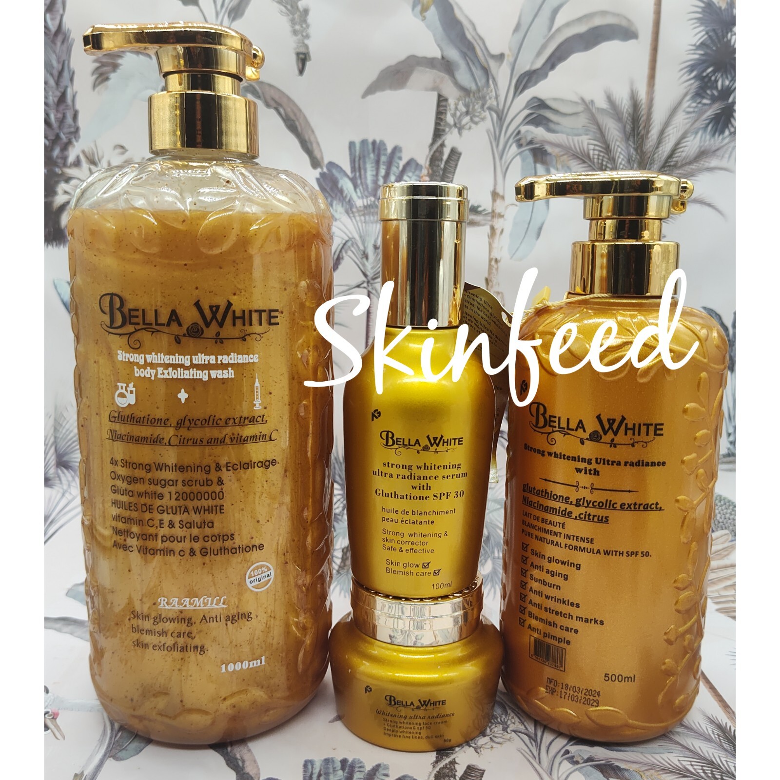 Bella-white Ultra Radiance Whitening Body Lotion, Serum, F.Cream & Shower Gel👌