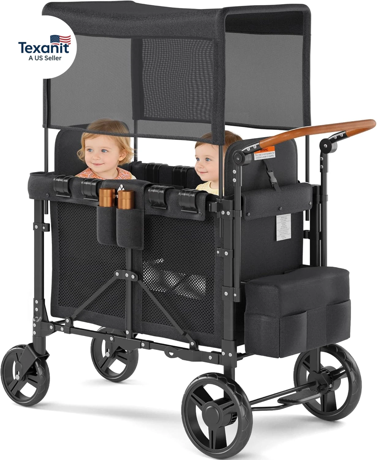 Wagon Stroller Outdoor for 2 Kids - Double Toddlers Stroller with Canopy & Remov