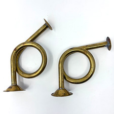 2 Vintage Miniature Brass French Horn Christmas Holiday Ornaments Wall Hangings