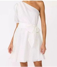 NINE WEST White Striped One Sleeve Mini Dress with Belt Size XXL Lined Plus 2X