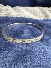 Vintage Etched Hinged Bangle Bracelet Silver Tone Size 6.5