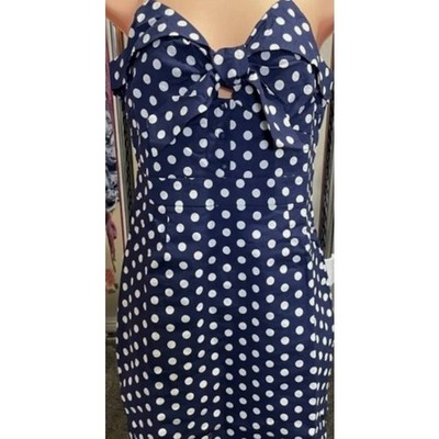 Main Strip NEW Polka Dot Midi Dress Blue White Retro Pinup Large