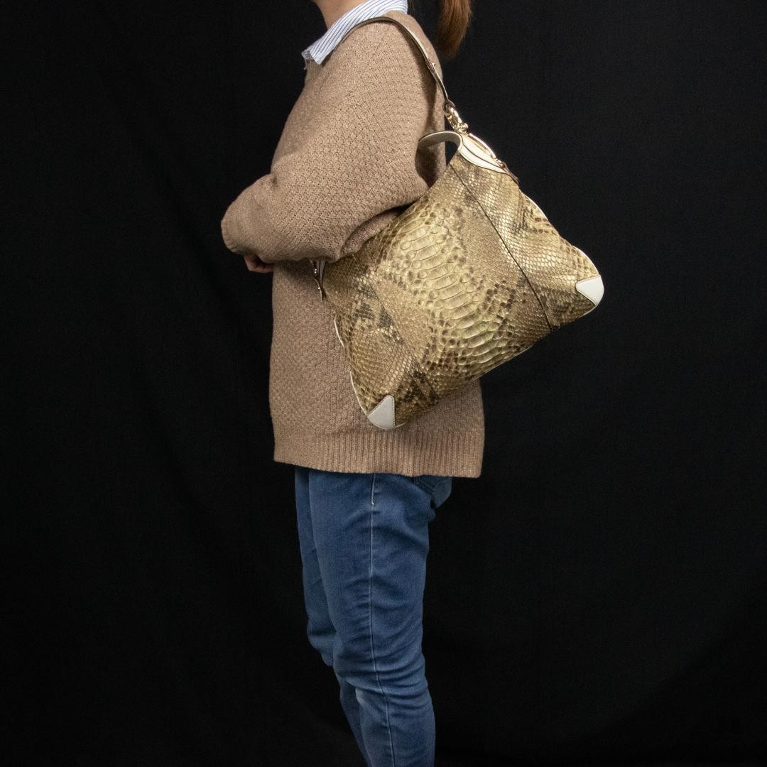 GUCCI Python Leather Horsebit Shoulder Bag Gold A… - image 17