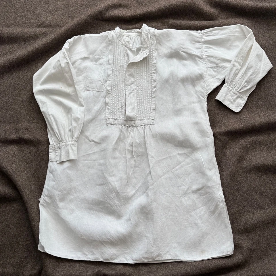 1900s Antique Men's Edwardian French Dress/Nightgown Long White Smock Shirt - Image 4 of 4