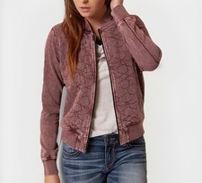 RVCA Bloom Bomber Womens Wine Jacket embroide...