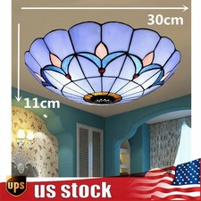 12"Tiffany Style Stained Glass Flush Mount Vintage Ceiling Light Lamp Fixture