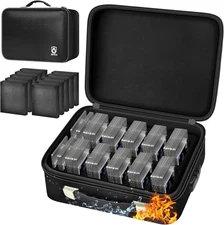 Fireproof Graded Card Storage Box with Lock, Water Resistant Sports Card Slab Ho