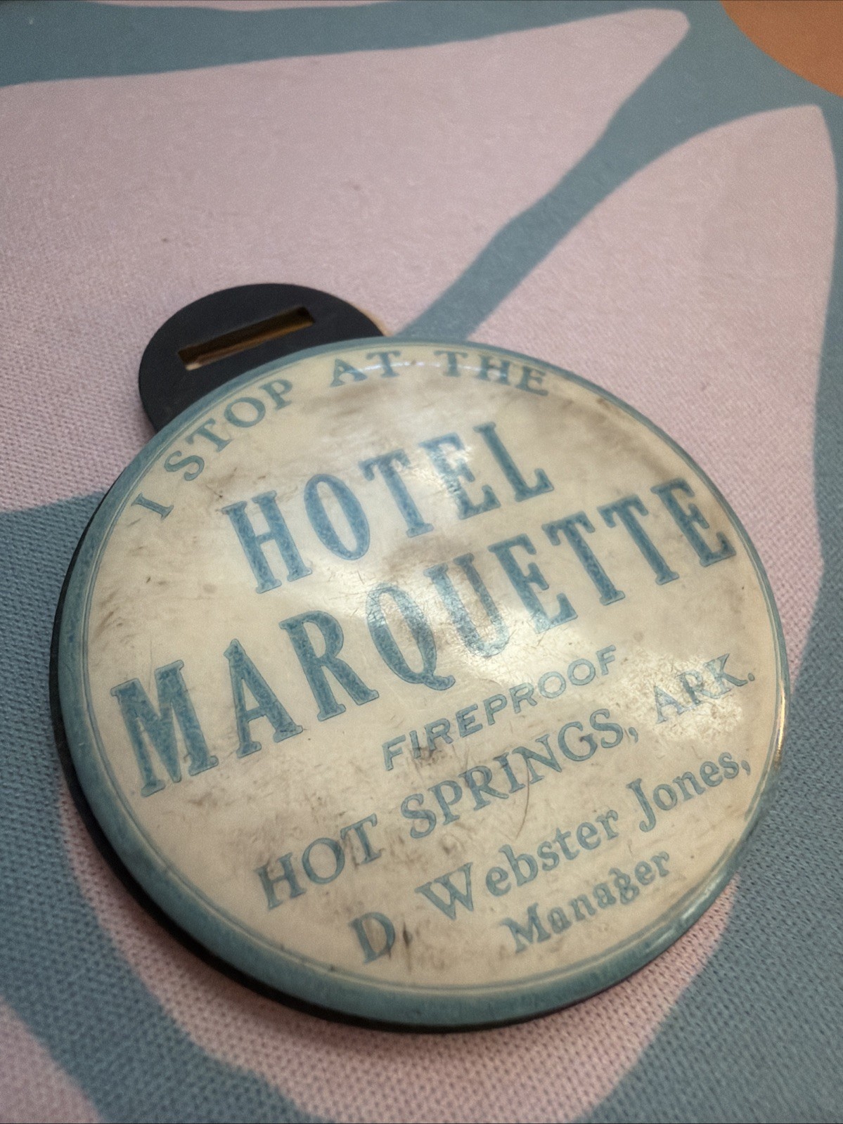 Vintage 1930s Hotel Marquette Hot Springs Arkansas Luggage Tag