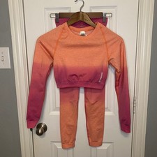 Gymshark Adapt Ombre Seamless Set Long Sleeve Crop Top Small Leggings XS Pink