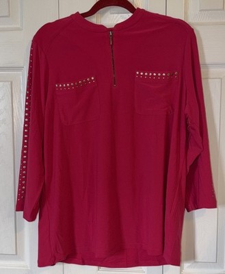 Susan Graver  NWOT beautiful raspberry pink blouse studded L (7)
