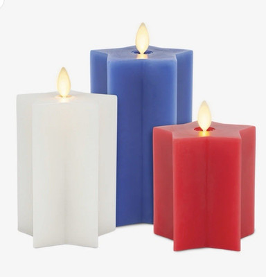 Luminara Americana S/3 Red White Blue Star-Shaped Flameless Candle Pillars - NIB
