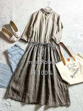 nest Robe Linen Shirt Dress Plaid Two Tone Long Sleeve Loose Women