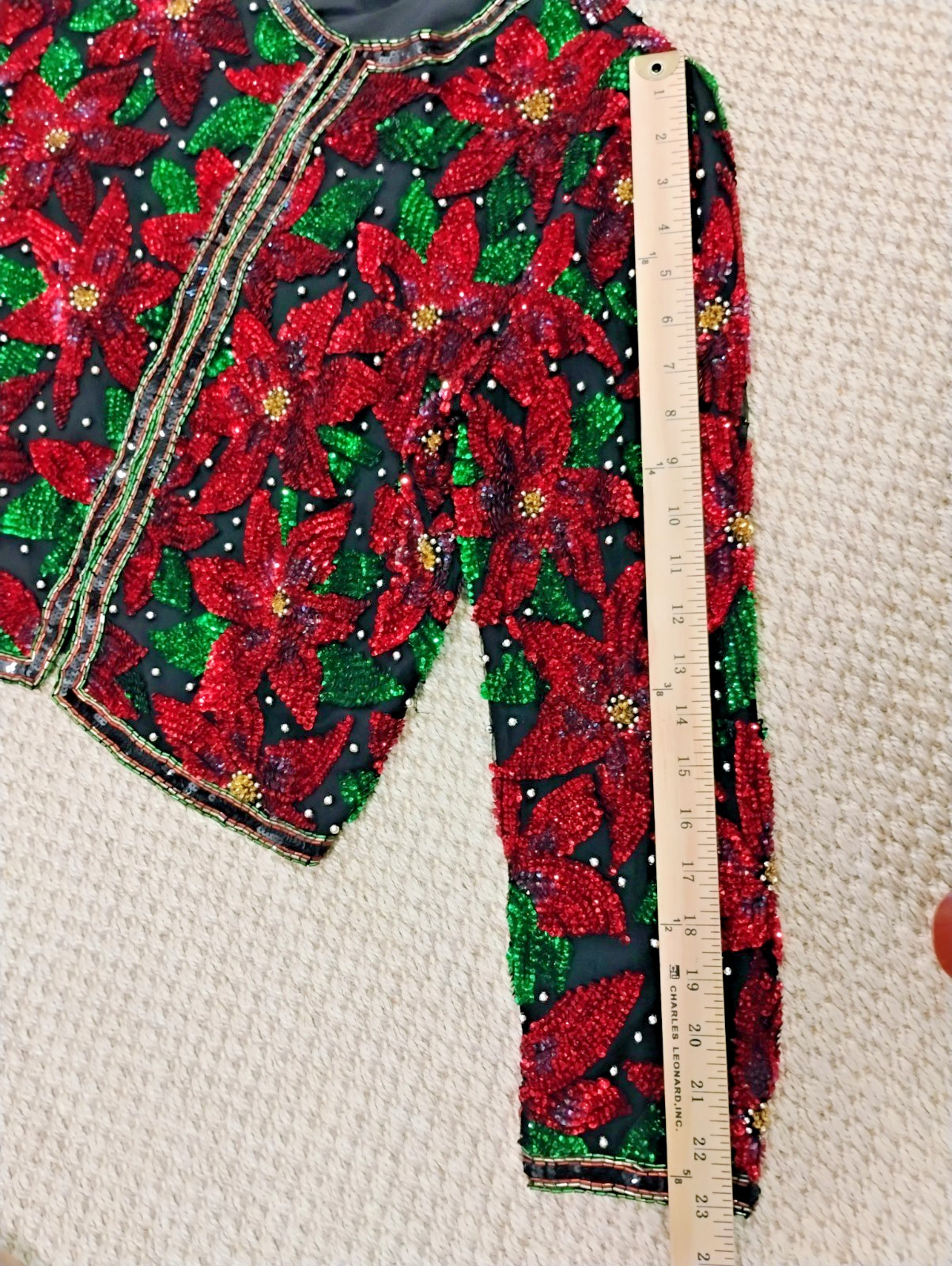 Laurence Kazar Paris New York Vintage Poinsettia Sequin Jacket Size Small