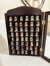 Thimble Display Cabinet Flowers Butterflies Wood and Glass Solid Unique Vintage