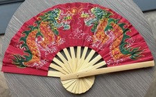 Fan Pink Thai Folding Green Dragons Hand Wooden Thailand Home Decor