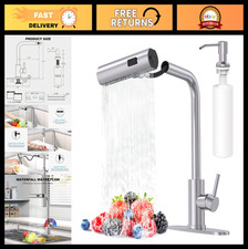 Brushed Nickel Kitchen Faucet with Pull Down Sprayer Soap Dispenser, Single Ha