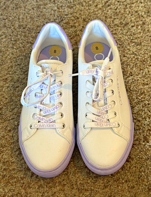 Calvin Klein Ciyan Womens Sneakers White Purple Lavender KCCIYAN-C Low Top Sz 8