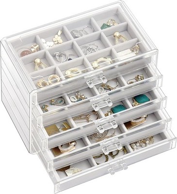 ProCase Earring Holder Organizer Jewelry Box with 5 Drawers, Acrylic Clear Earri