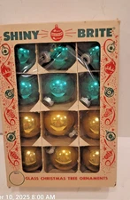 Shiny Brite 1 3/4"  Glass Christmas Ornaments Mercury Blue Gold In Box 12 Pk