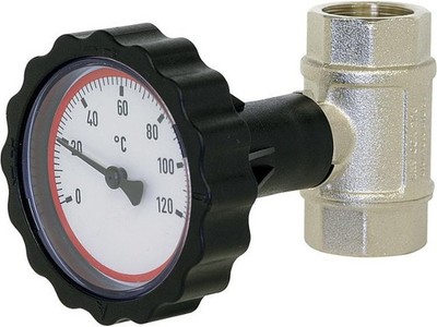 Kugelhahn 1 1/4'' IGxIG mit Thermometerhandrad rot vernickelt
