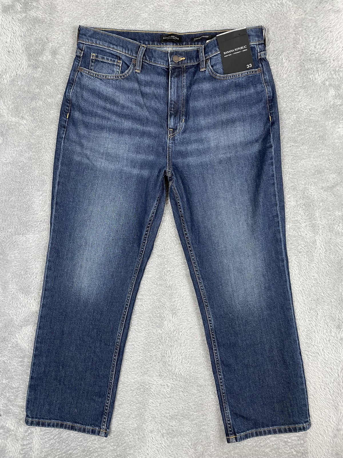 Banana Republic High Rise Straight Ankle Jeans Womens 33 Blue Stretch Denim
