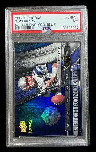 2008 upper deck #CHR39 tom brady; blue /250 UD icons holo PSA 7  COLOR MATCH