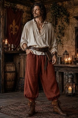 Renaissance Faire Medieval Pirate Peasant Brown Textured Elastic Ankle Mens Pant