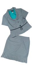 Sweet Suit VTG 12P Black White Blue houndstooth pleated skirt set Career 90 s