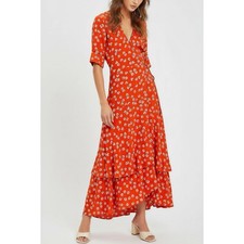 $282 GANNI Silvery Crepe Wrap Maxi Dress, Big Red Apple, FR36/US4