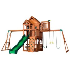 Backyard Discovery Skyfort II Cedar Wood Swing Set with Wave Slide, Brown