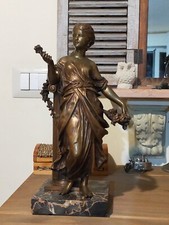 AUGUSTE MOREAU AUTENTICO FIRMATO FIORAIA DONNA CON FIORI ANTICO BRONZO FUSIONE