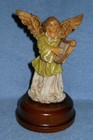 c2...Vintage Angel With Harp on Wooden Base Music 7" Tall Plays Silent Night