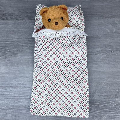 Handmade Beanie Baby Sleeping Bag 10.5'' x 5.5'' Floral Pattern w/ Attached Pillow