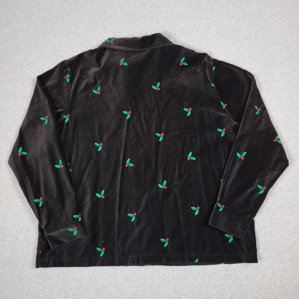 HSN Quaker Factory Jacket Women 1X Black Velvet Mistletoe Rhinestone Embroidered - Image 2 of 4