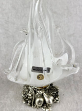 RARE Lavorazione A Mano M. Murano Candy Dish, Metal Base Made in Italy Art Glass