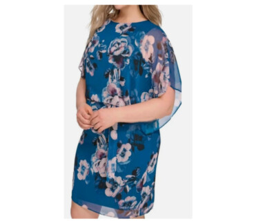 NWT $119 size 12 Jessica Howard Floral Print 3/4 Sleeve Chiffon Blouson  Dress