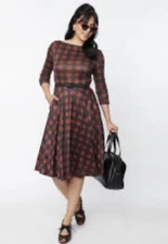 💫UNIQUE VINTAGE💫Burgundy & Black Buffalo Plaid Knit Devon Swing Dress NWT 2XL